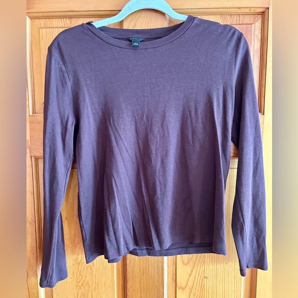 Brown, long sleeve tee shirt Ann Taylor stretchy large